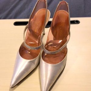 White Satin Wedding Shoes w/ Rhinestones
